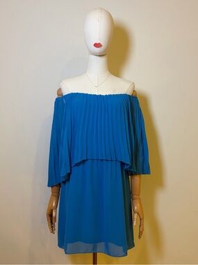 NWT Antthony Original Bright Turquoise Blue Pleated Off-Shoulder MiniDress sz.M